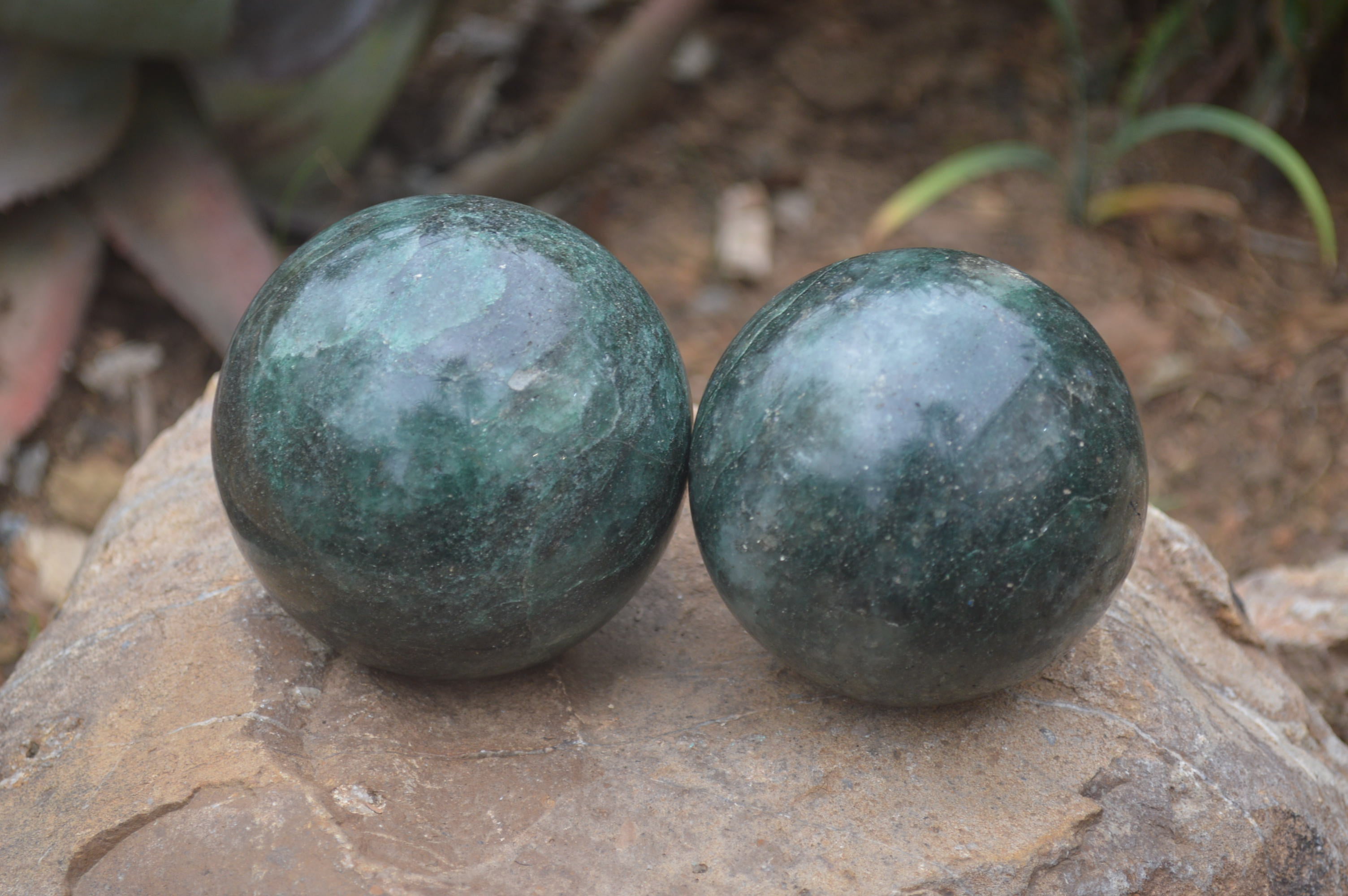Polished Green Fuchsite Quartz Sphere-Balls x 2 From Madagascar - Toprock Gemstones and Minerals 