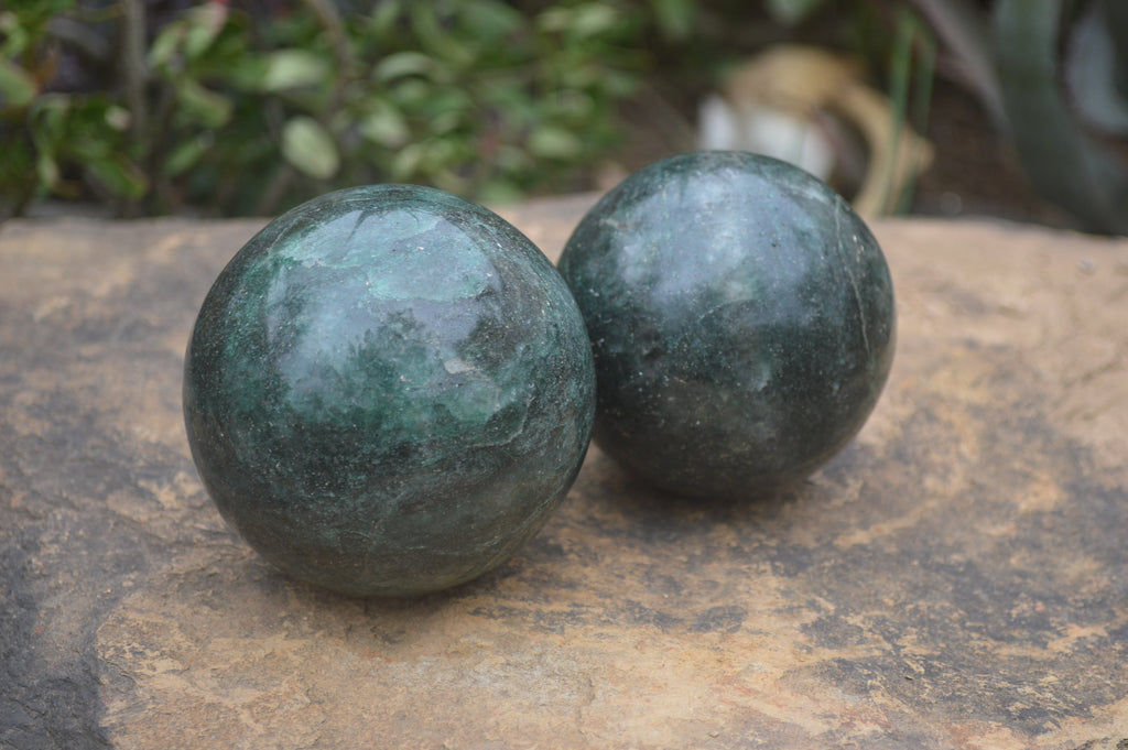 Polished Green Fuchsite Quartz Sphere-Balls x 2 From Madagascar - Toprock Gemstones and Minerals 