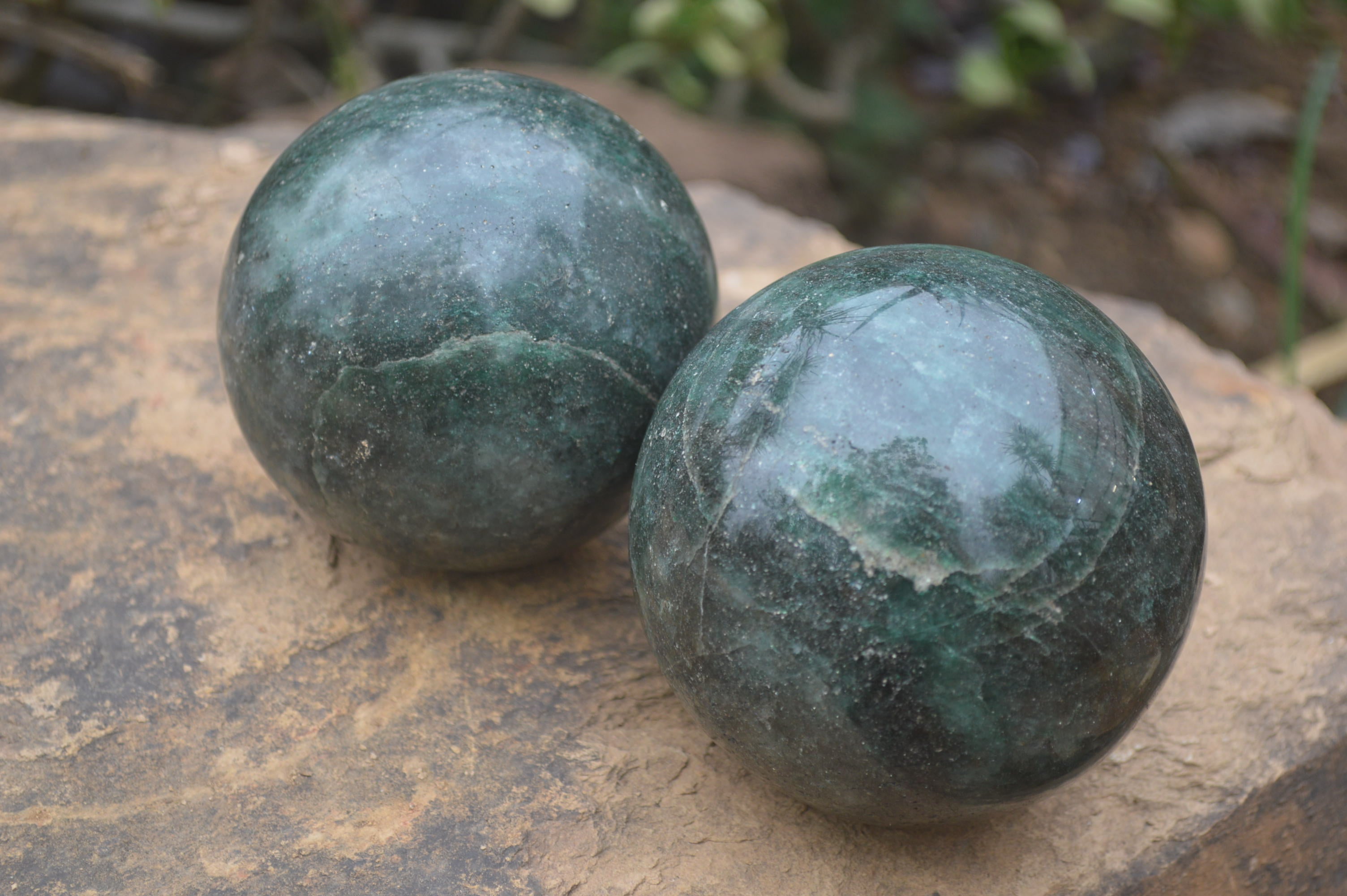 Polished Green Fuchsite Quartz Sphere-Balls x 2 From Madagascar - Toprock Gemstones and Minerals 