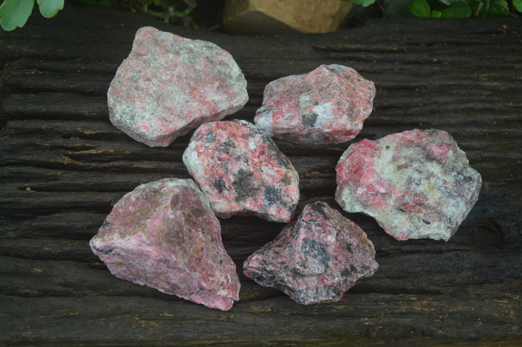 Natural Rhodonite Cobbed Specimens x 6 From Zimbabwe - Toprock Gemstones and Minerals 