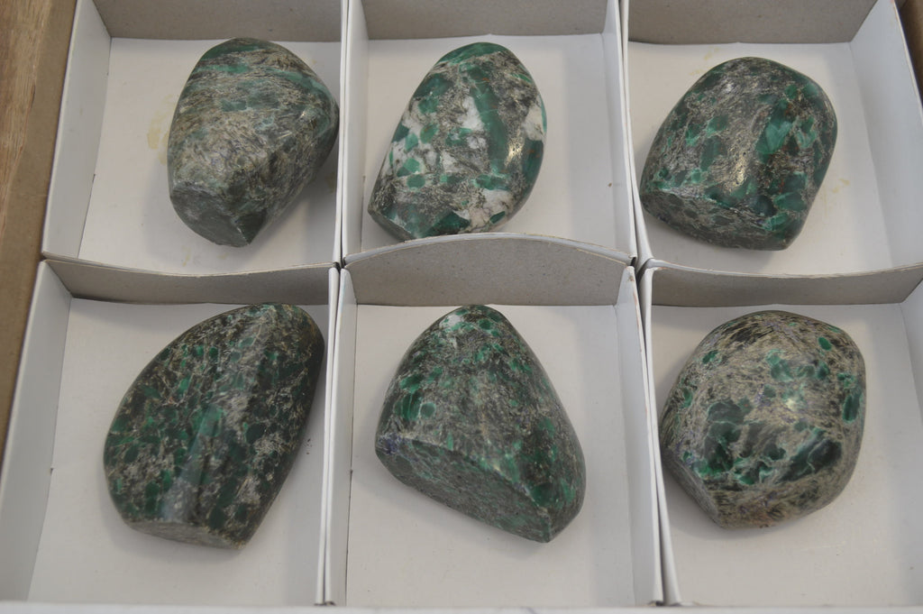 Polished Rare Emerald Mica In Matrix Standing Free Forms x 6 From Mutoko, Zimbabwe - Toprock Gemstones and Minerals 