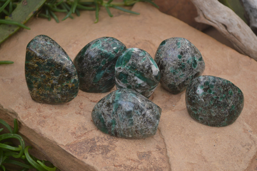 Polished Rare Emerald Mica In Matrix Standing Free Forms x 6 From Mutoko, Zimbabwe - Toprock Gemstones and Minerals 