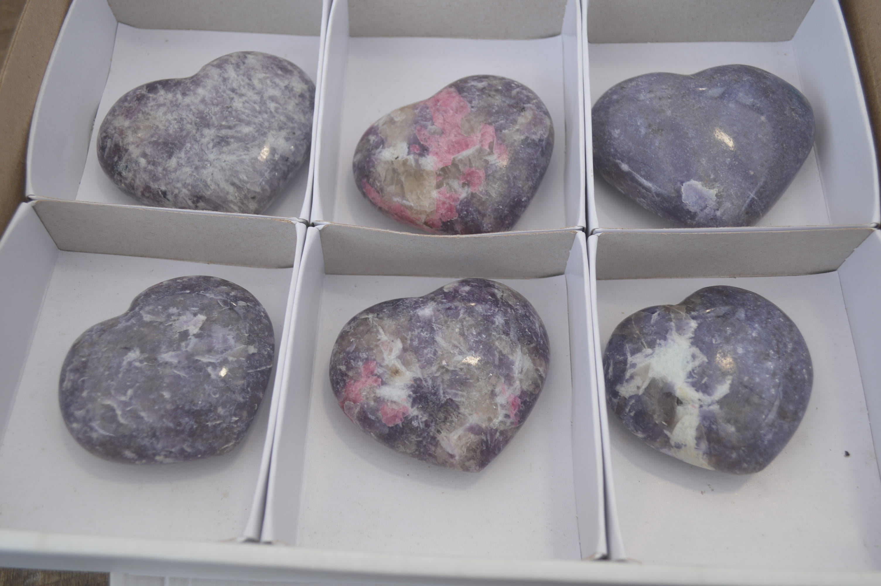 Polished Lepidolite With Rubellite Hearts x 6 From Madagascar - Toprock Gemstones and Minerals 