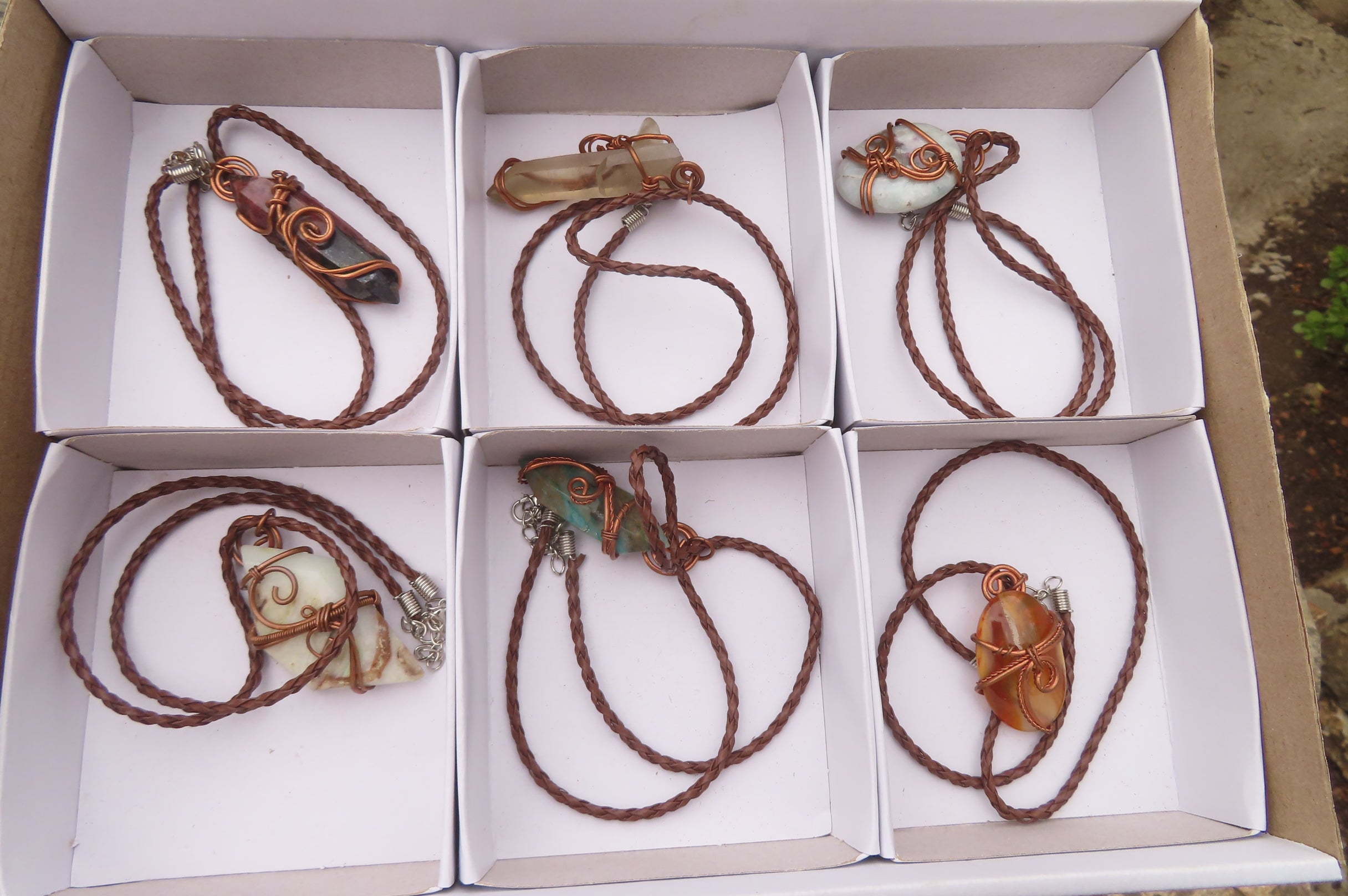 Polished Mixed Copper Wire Wrapped Pendants x 6 From South Africa - Toprock Gemstones and Minerals 