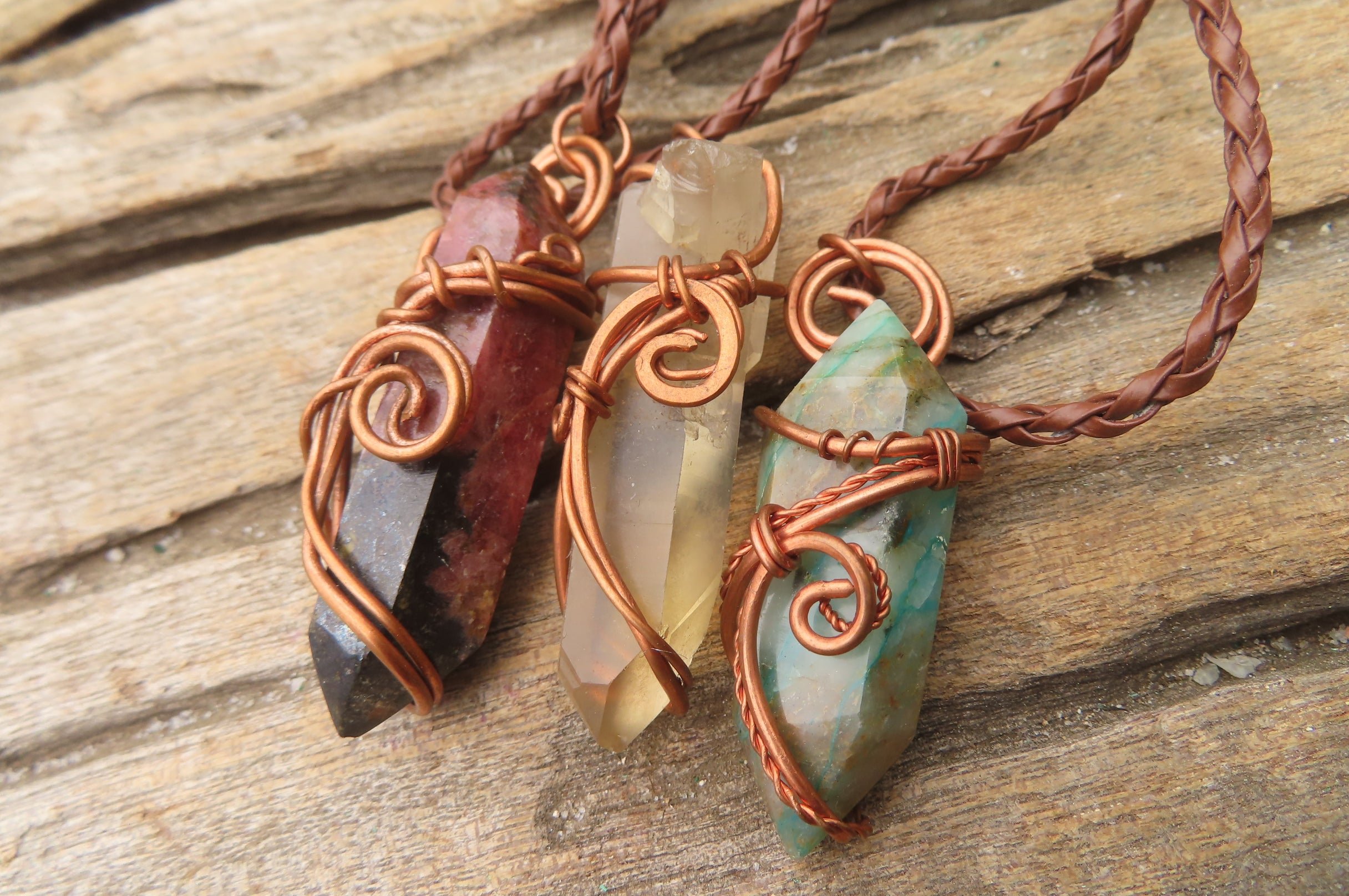 Polished Mixed Copper Wire Wrapped Pendants x 6 From South Africa - Toprock Gemstones and Minerals 