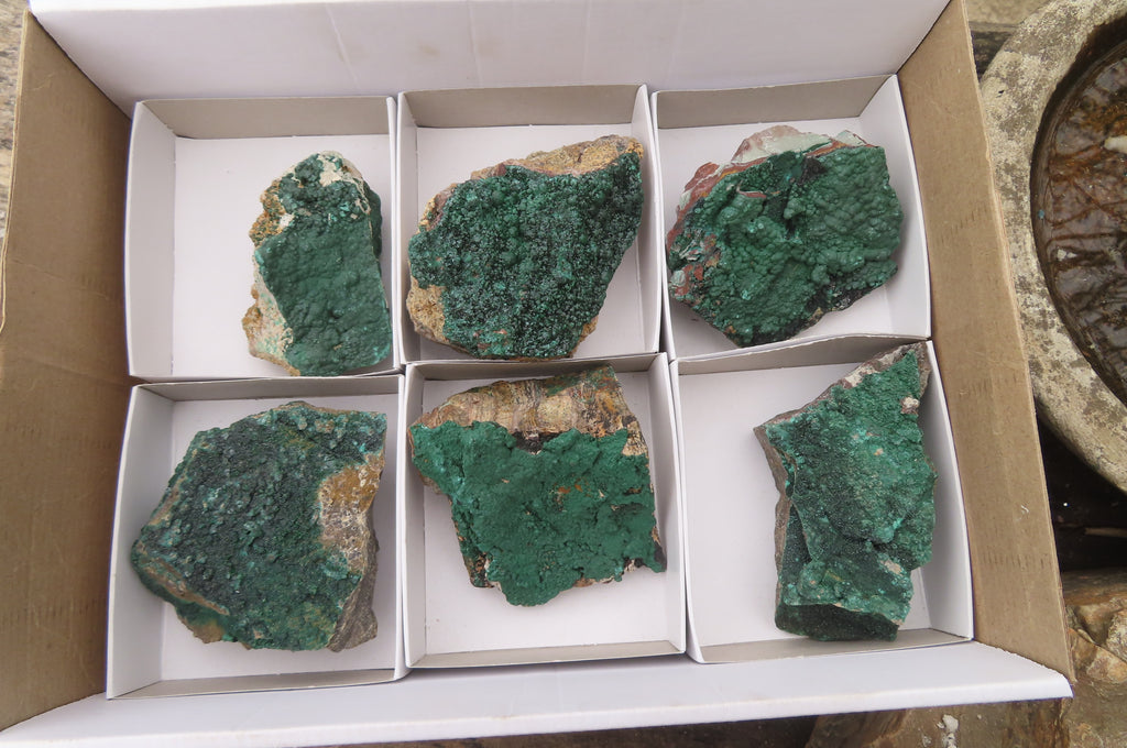 Natural Crystalline Malachite Specimens x 6 From Kasompe, Congo - Toprock Gemstones and Minerals 