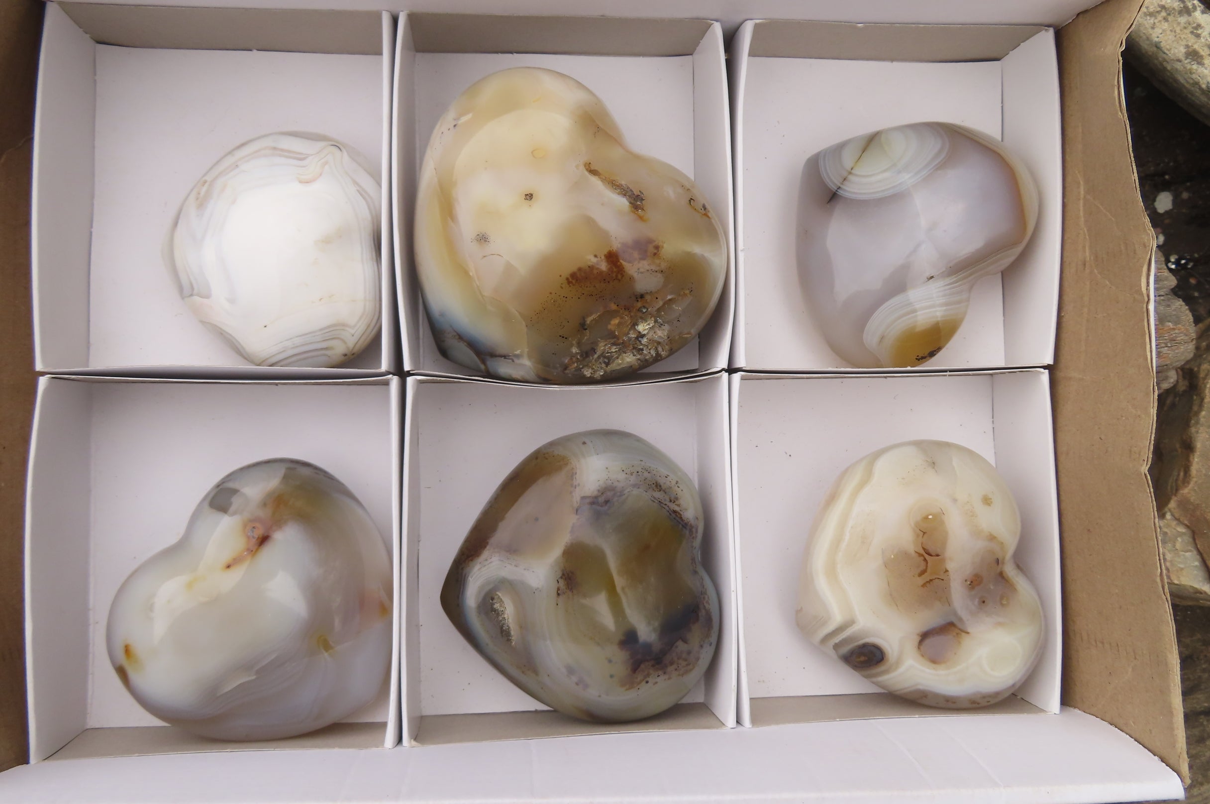 Polished Banded Agate Hearts x 6 From Madagascar - Toprock Gemstones and Minerals 