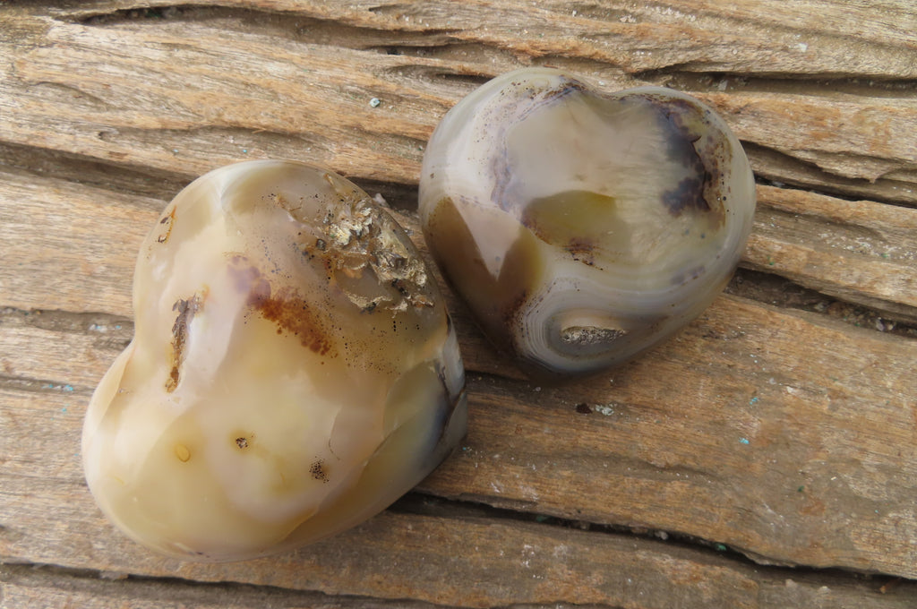 Polished Banded Agate Hearts x 6 From Madagascar - Toprock Gemstones and Minerals 
