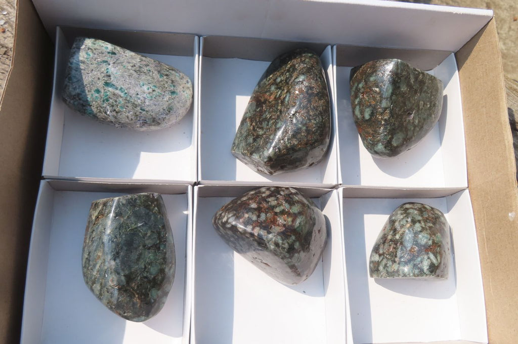 Polished Rare Emerald Mica In Matrix Standing Free Forms x 6 From Mutoko, Zimbabwe - Toprock Gemstones and Minerals 