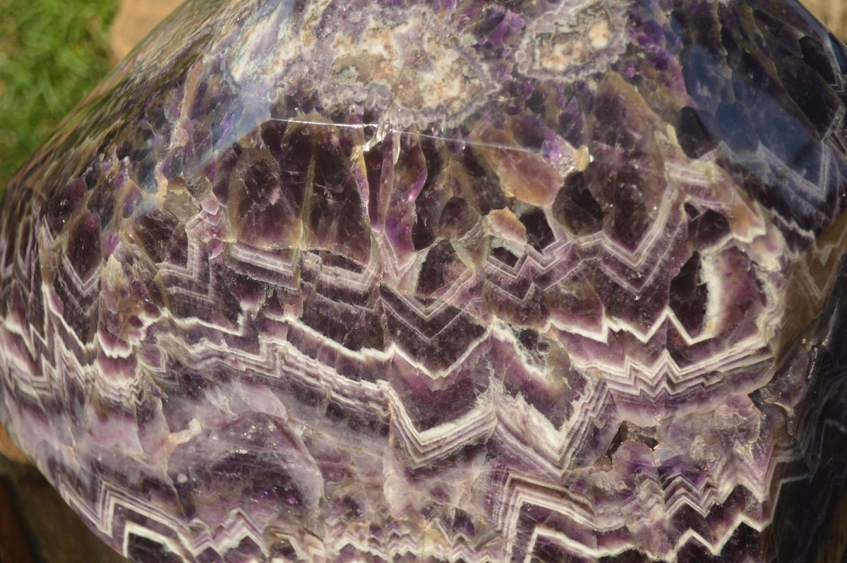 Polished Chevron Amethyst Point With Geode Vugs x 1 From Zambia - Toprock Gemstones and Minerals 
