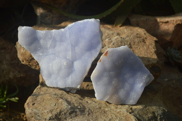 Natural Crystalline Blue Lace Agate Plates x 2 From Namibia - Toprock Gemstones and Minerals 