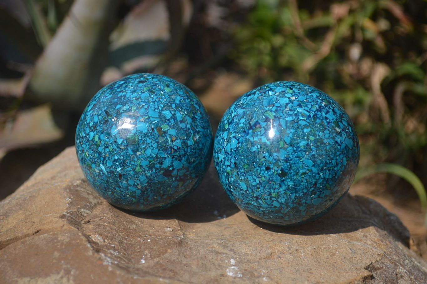 Polished Chrysocolla Conglomerate Spheres x 2 From Congo - Toprock Gemstones and Minerals 