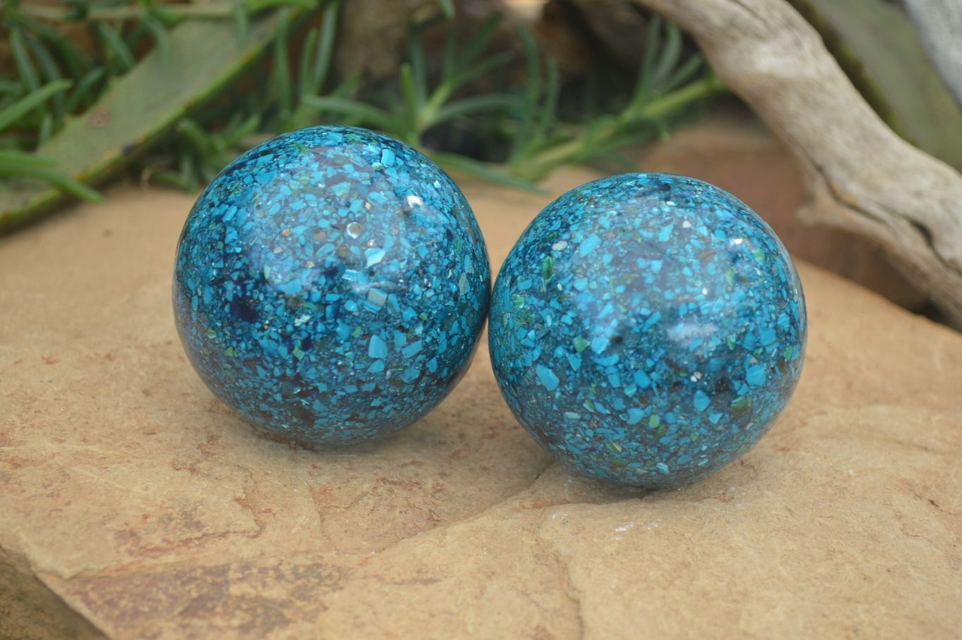 Polished Chrysocolla Conglomerate Spheres x 2 From Congo - Toprock Gemstones and Minerals 