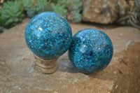 Polished Chrysocolla Conglomerate Spheres x 2 From Congo - Toprock Gemstones and Minerals 