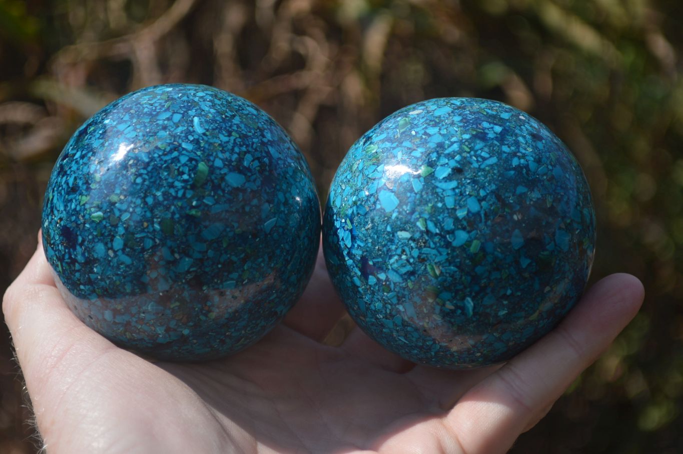 Polished Chrysocolla Conglomerate Spheres x 2 From Congo - Toprock Gemstones and Minerals 