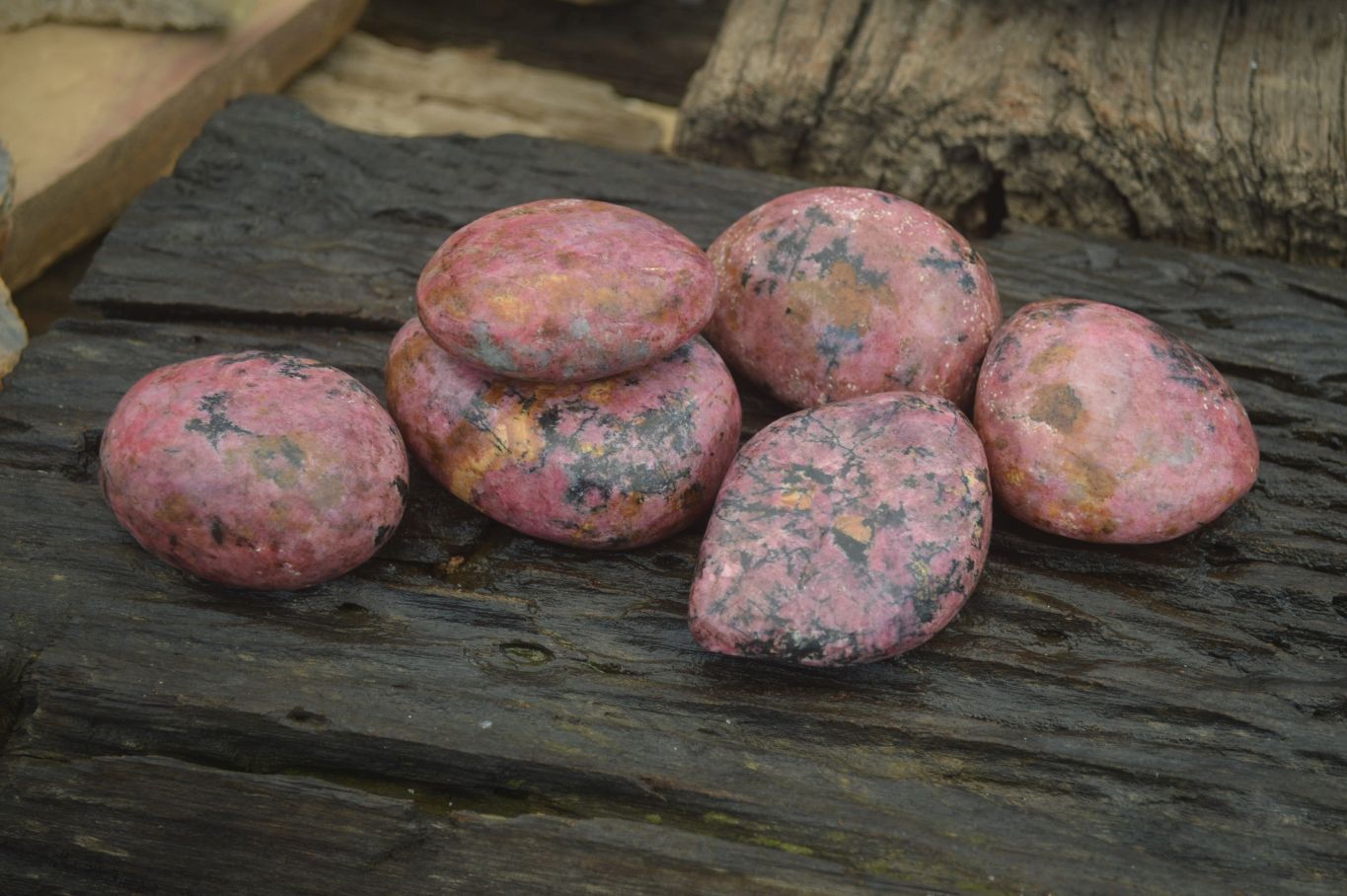 Polished Rhodonite Free Forms x 6 From Zimbabwe - Toprock Gemstones and Minerals 