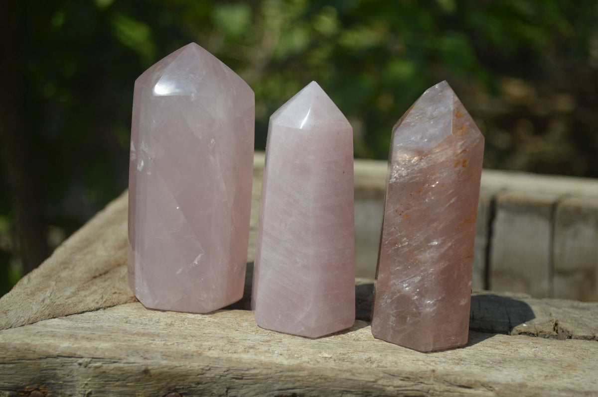 Polished Rose Quartz Points x 12 From Madagascar - Toprock Gemstones and Minerals 