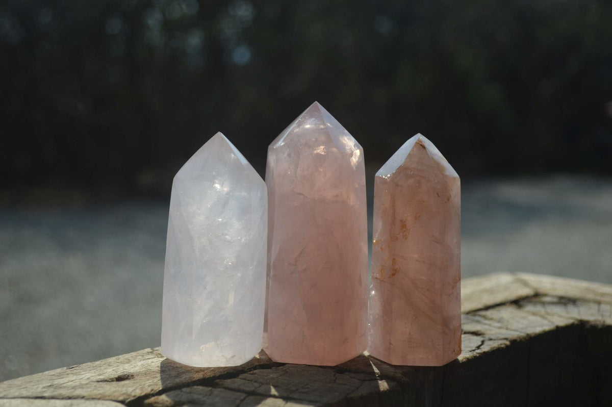 Polished Rose Quartz Points x 12 From Madagascar - Toprock Gemstones and Minerals 