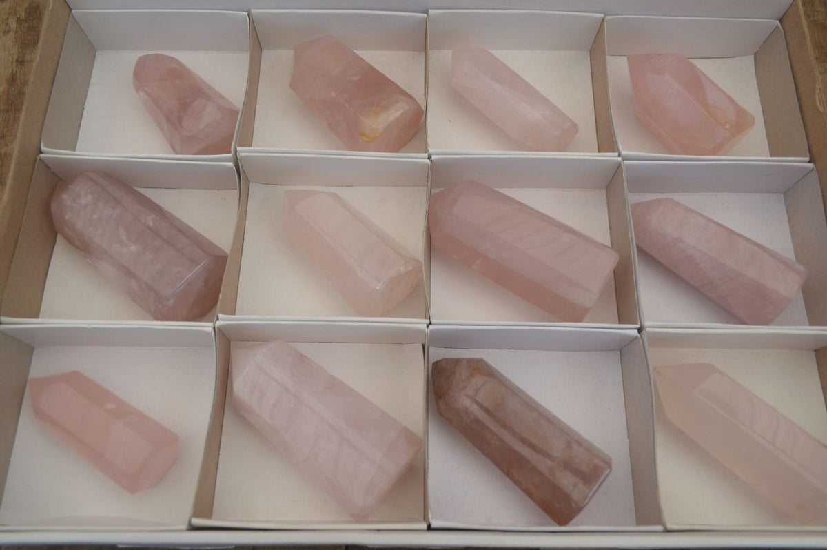 Polished Rose Quartz Points x 12 From Madagascar - Toprock Gemstones and Minerals 