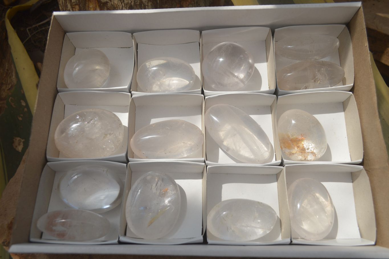 Polished Rock Crystal & Girasol Quartz Palm Stones x 14 From Madagascar - Toprock Gemstones and Minerals 