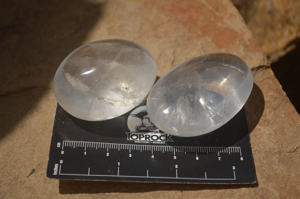 Polished Rock Crystal & Girasol Quartz Palm Stones x 14 From Madagascar - Toprock Gemstones and Minerals 