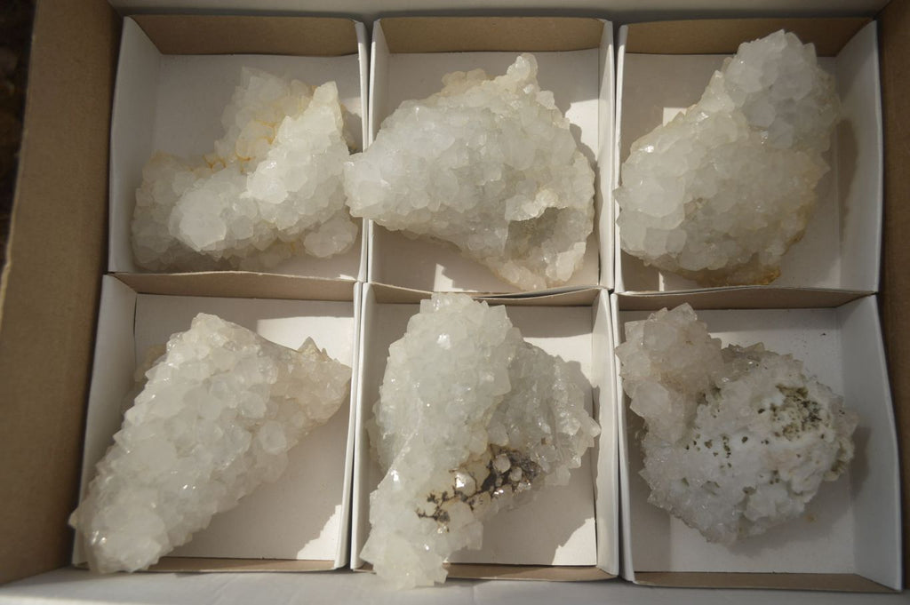 Natural Drusy Quartz Coated Calcite Pseudomorph Specimens x 6 From Lesotho - Toprock Gemstones and Minerals 
