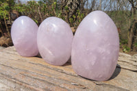 Polished Blue Rose Quartz Standing Free Forms x 3 From Madagascar - Toprock Gemstones and Minerals 