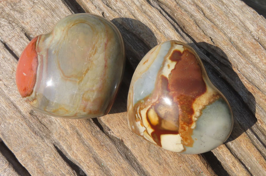 Polished Polychrome Jasper Gemstone Hearts x 6 From Madagascar - Toprock Gemstones and Minerals 