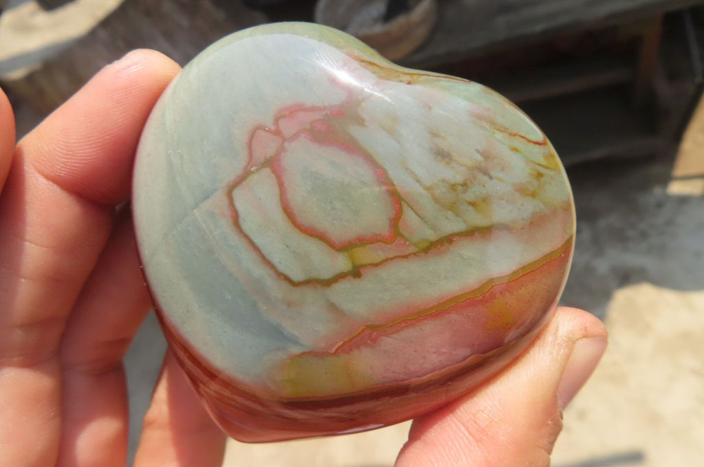 Polished Polychrome Jasper Gemstone Hearts x 6 From Madagascar - Toprock Gemstones and Minerals 