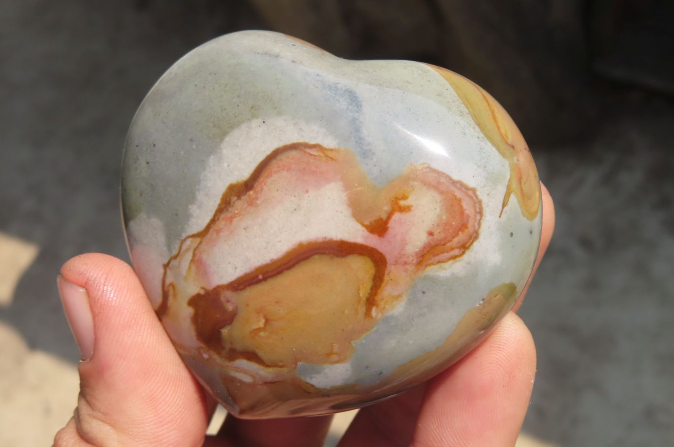 Polished Polychrome Jasper Gemstone Hearts x 6 From Madagascar - Toprock Gemstones and Minerals 