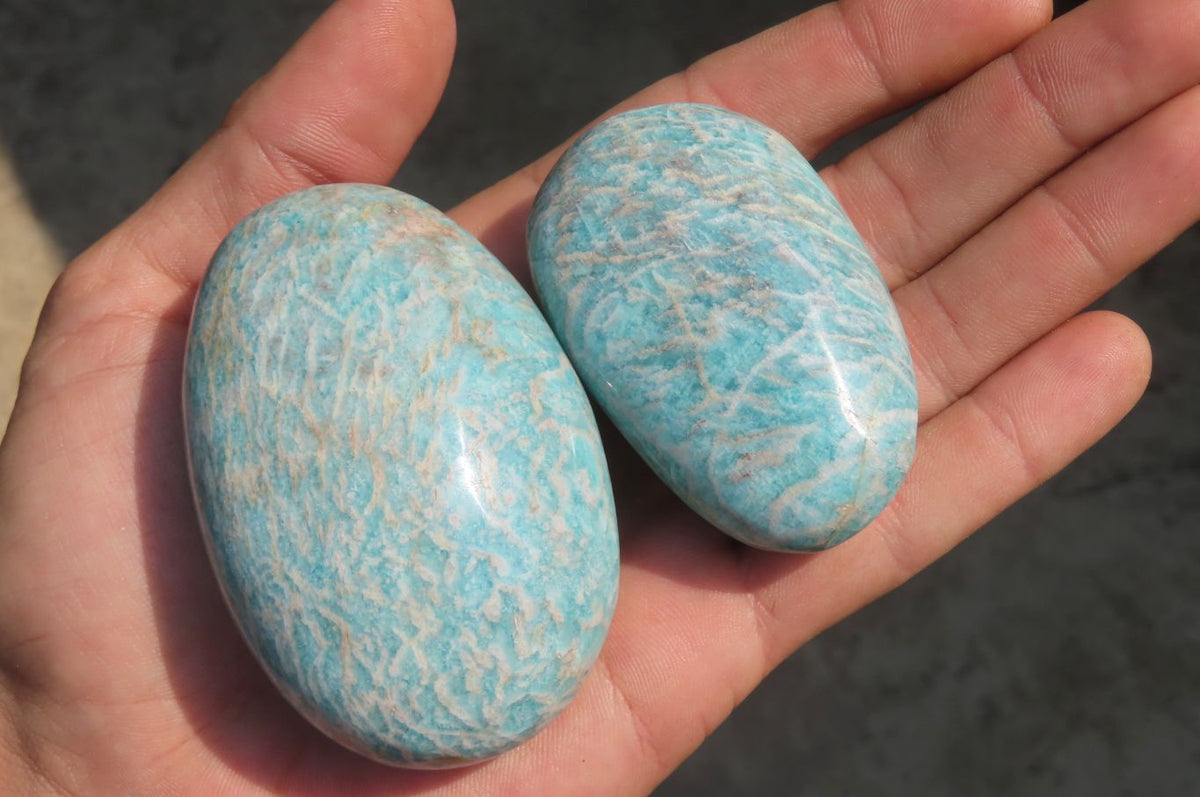 Polished Amazonite Palm Stones x 12 From Zimbabwe - Toprock Gemstones and Minerals 