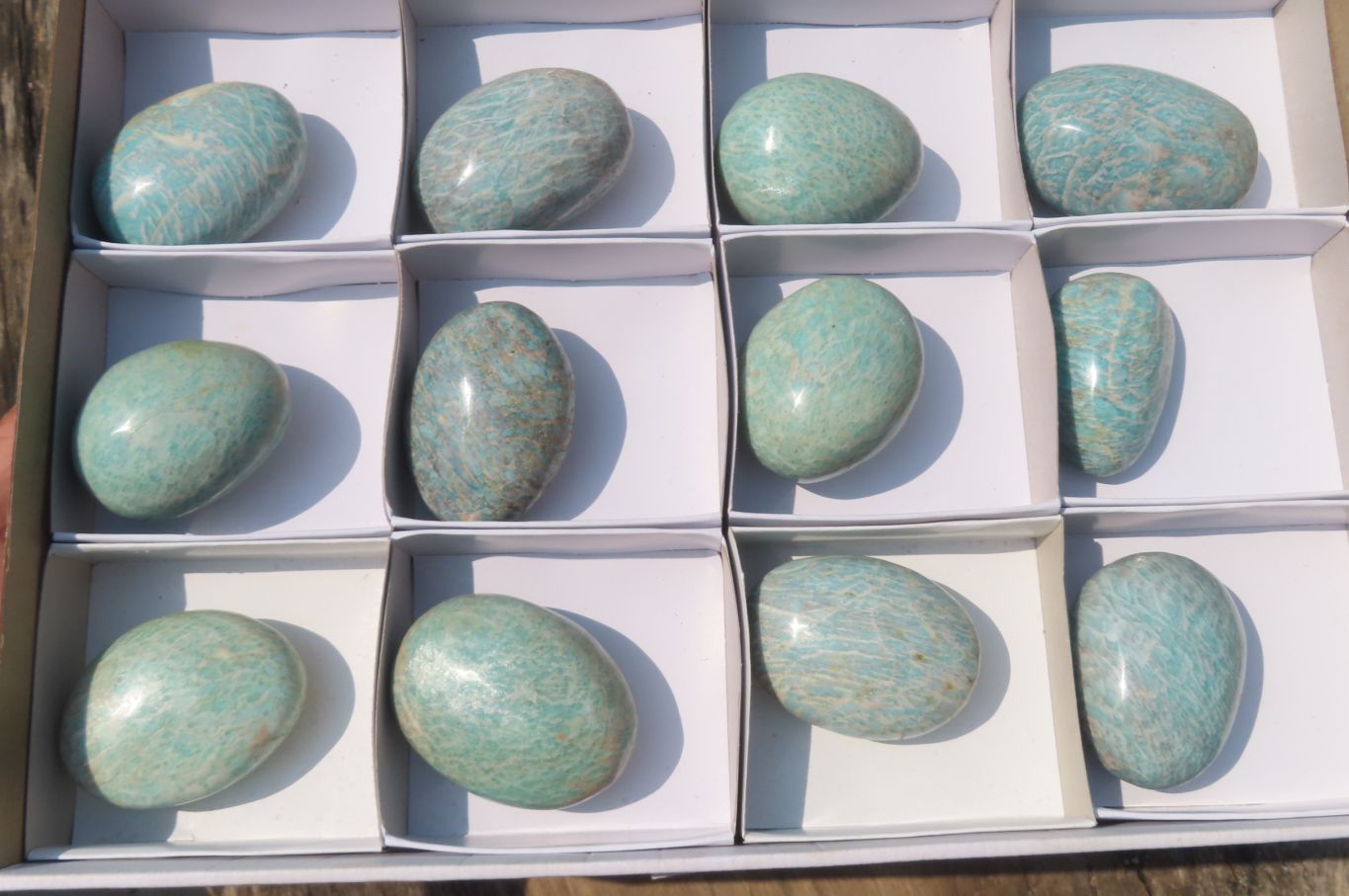 Polished Amazonite Palm Stones x 12 From Zimbabwe - Toprock Gemstones and Minerals 