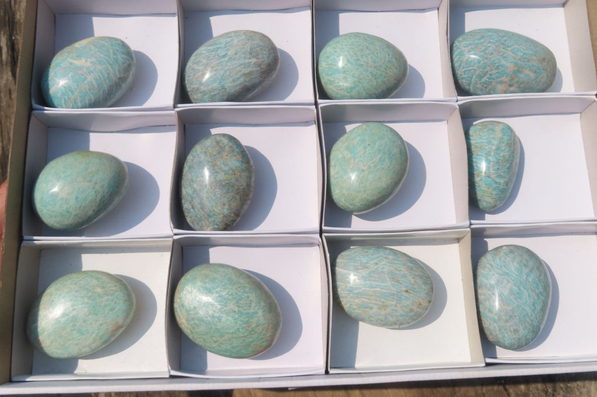 Polished Amazonite Palm Stones x 12 From Zimbabwe - Toprock Gemstones and Minerals 