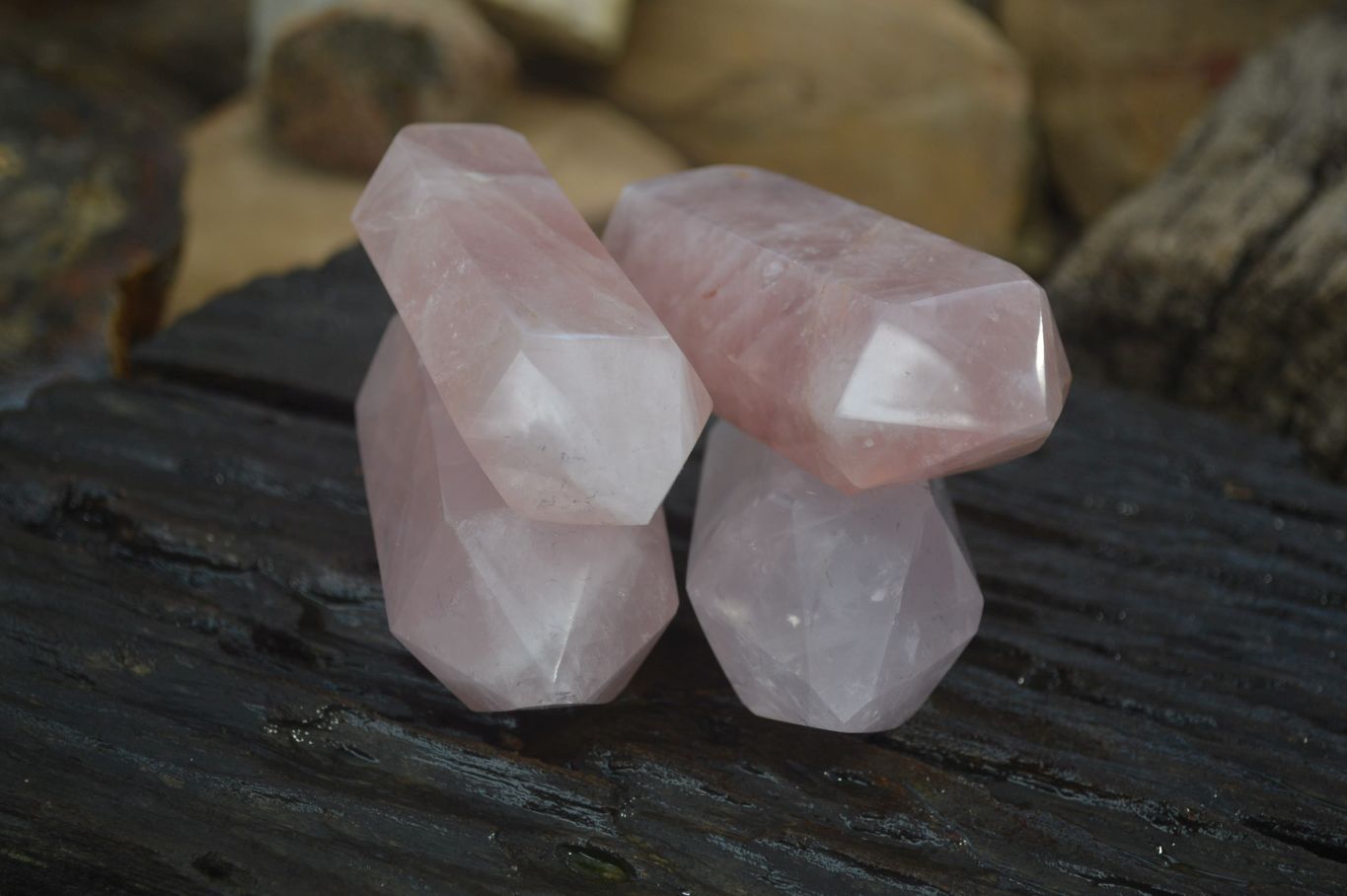 Polished Double Terminated Rose Quartz Points x 12 From Madagascar - Toprock Gemstones and Minerals 