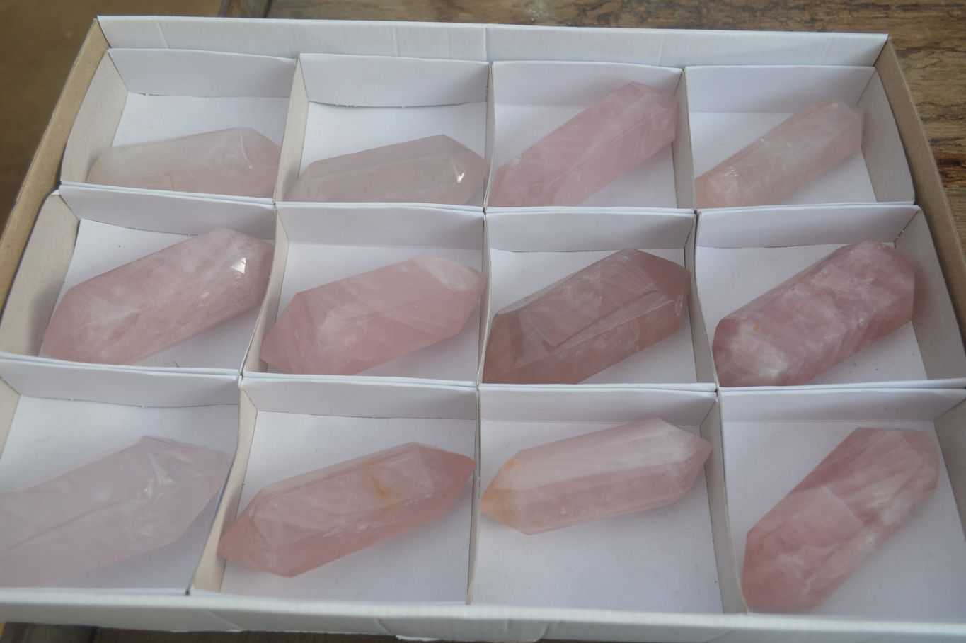 Polished Double Terminated Rose Quartz Points x 12 From Madagascar - Toprock Gemstones and Minerals 