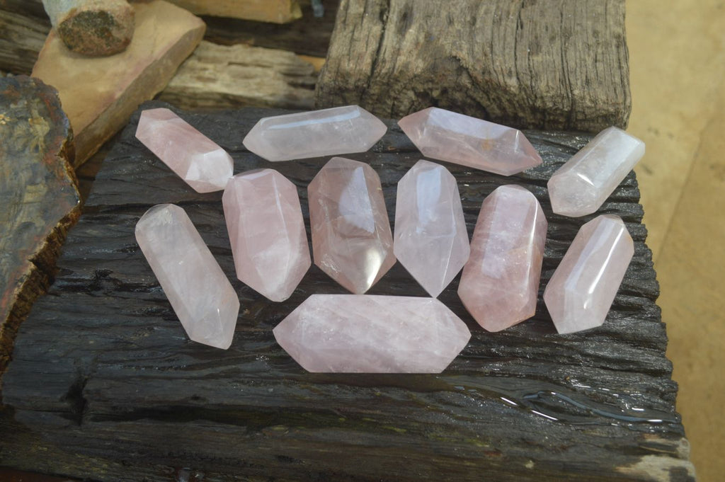 Polished Double Terminated Rose Quartz Points x 12 From Madagascar - Toprock Gemstones and Minerals 
