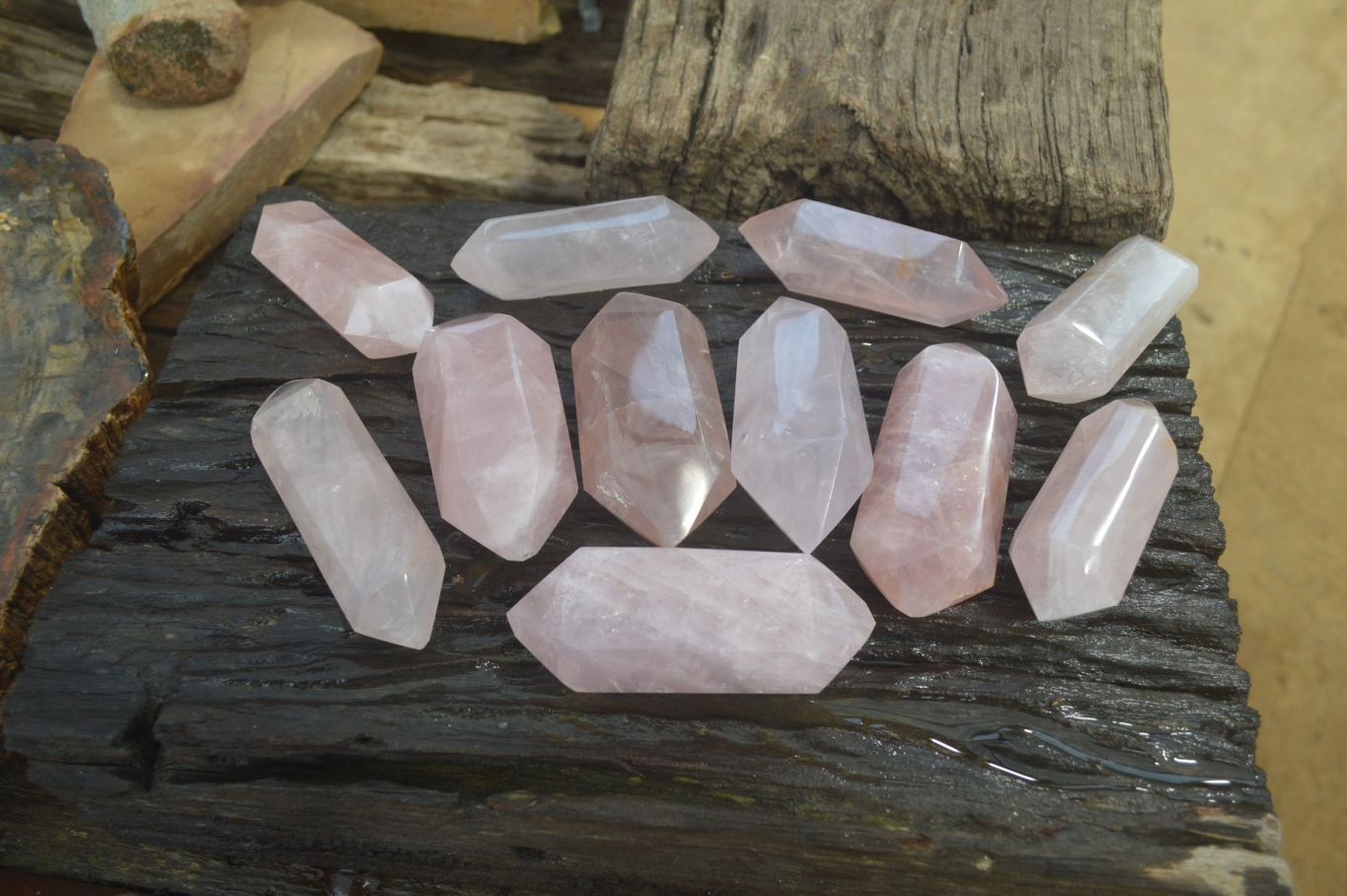 Polished Double Terminated Rose Quartz Points x 12 From Madagascar - Toprock Gemstones and Minerals 