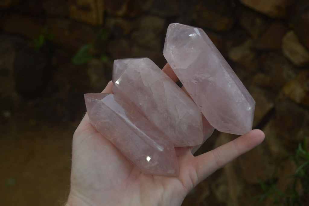 Polished Double Terminated Rose Quartz Points x 12 From Madagascar - Toprock Gemstones and Minerals 