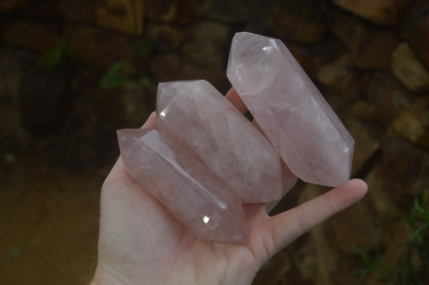 Polished Double Terminated Rose Quartz Points x 12 From Madagascar - Toprock Gemstones and Minerals 