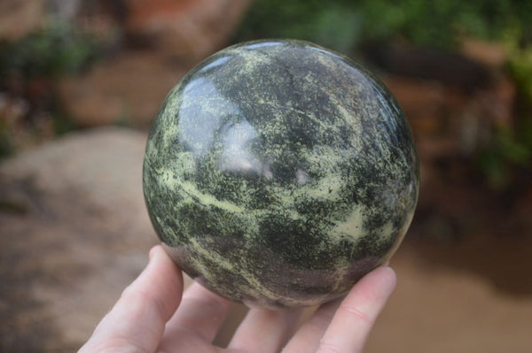 Polished Leopard Stone Sphere With Rosewood Stand x 2 From Zimbabwe - Toprock Gemstones and Minerals 