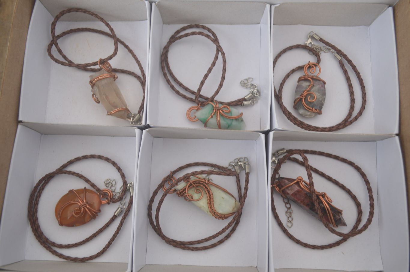 Hand Made Mixed Copper Wire Wrapped Pendants x 6 From Southern Africa - Toprock Gemstones and Minerals 