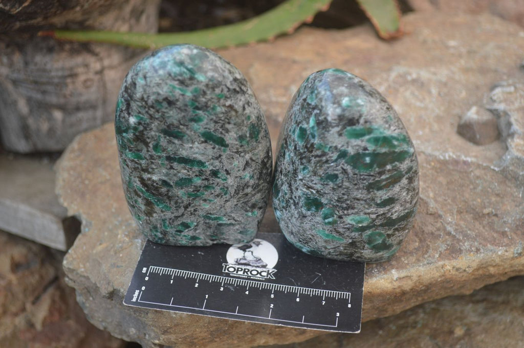 Polished Rare Emerald Mica In Matrix Standing Free Forms x 3 From Mutoko, Zimbabwe - Toprock Gemstones and Minerals 