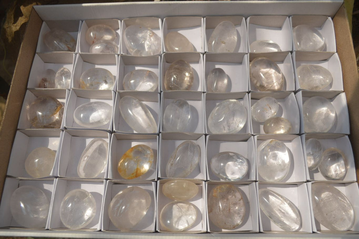 Polished Clear Quartz Palm Stones x 40 From Madagascar - Toprock Gemstones and Minerals 