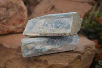 Natural Blue Aquamarine Cobbed Specimens x 3 From Angola