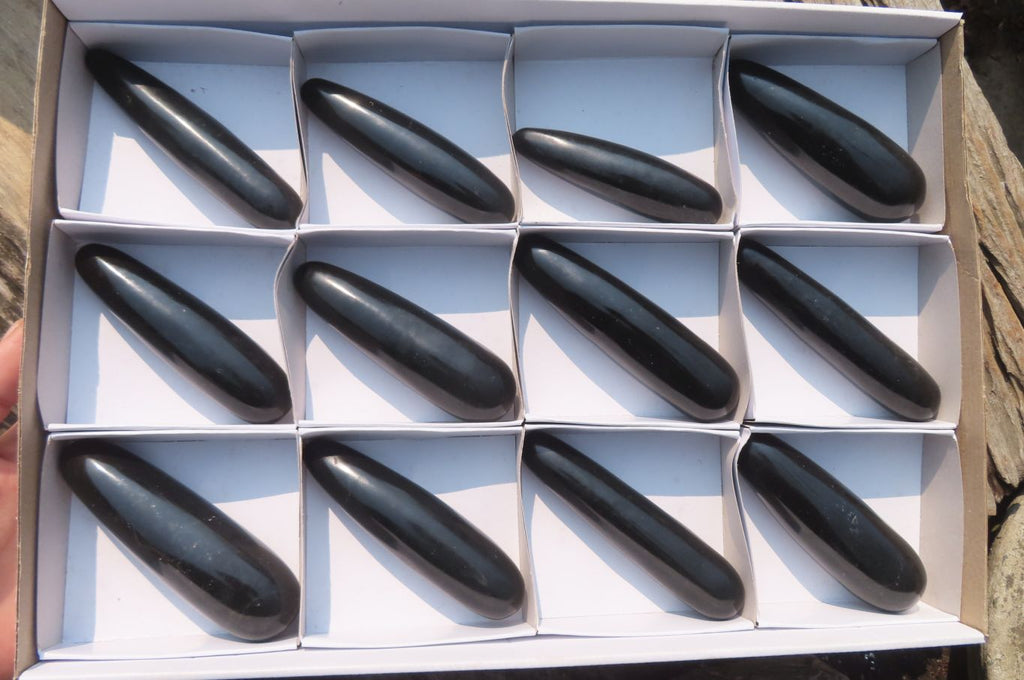 Polished Black Basalt Massage Wands x 12 From Madagascar - Toprock Gemstones and Minerals 