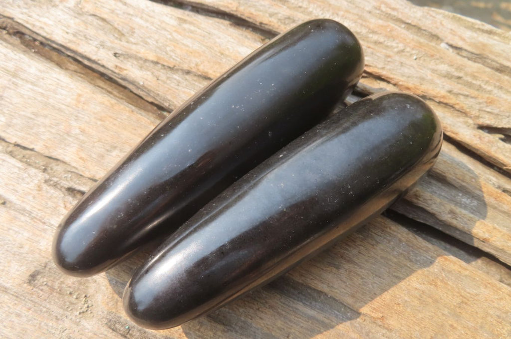 Polished Black Basalt Massage Wands x 12 From Madagascar - Toprock Gemstones and Minerals 