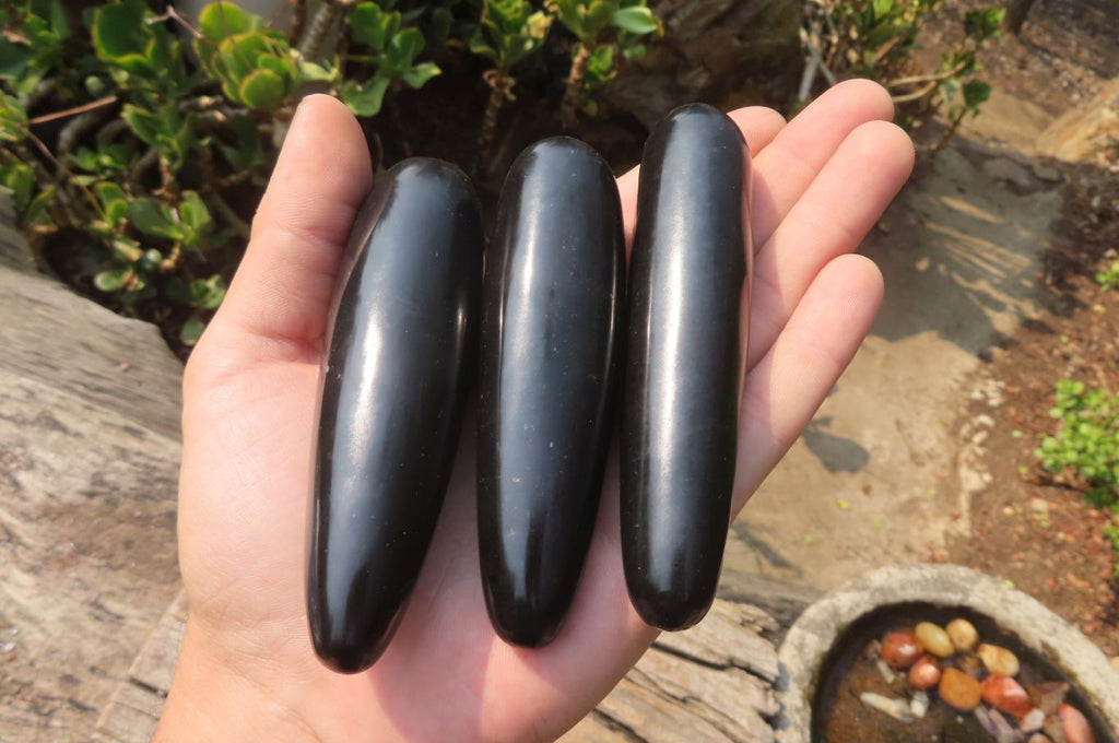 Polished Black Basalt Massage Wands x 12 From Madagascar - Toprock Gemstones and Minerals 