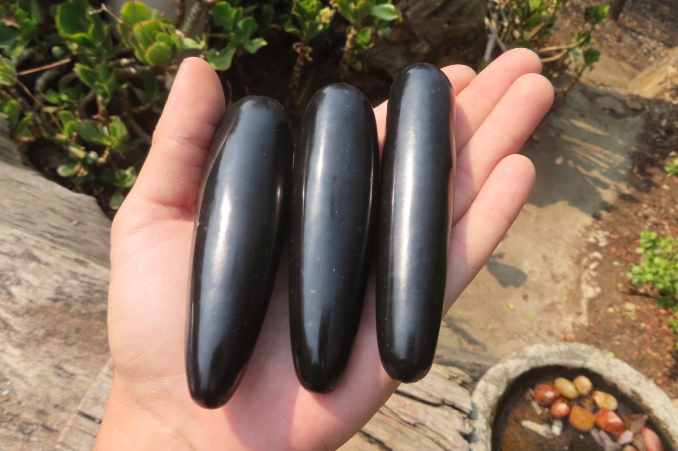 Polished Black Basalt Massage Wands x 12 From Madagascar - Toprock Gemstones and Minerals 