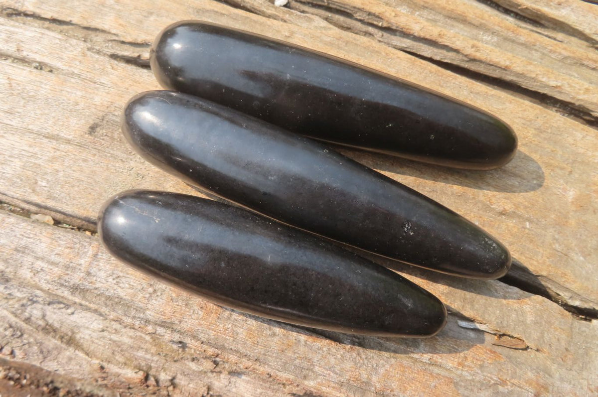 Polished Black Basalt Massage Wands x 12 From Madagascar - Toprock Gemstones and Minerals 