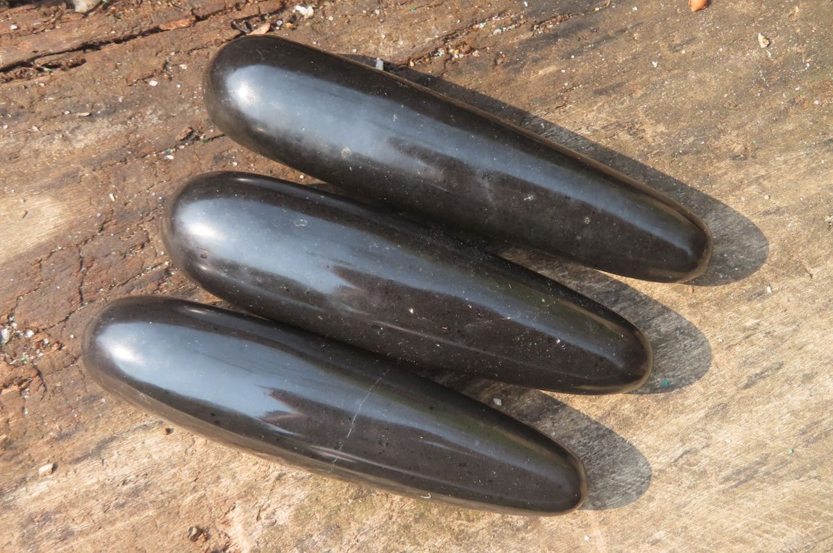 Polished Black Basalt Massage Wands x 12 From Madagascar - Toprock Gemstones and Minerals 